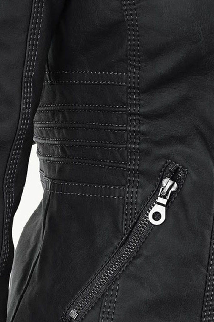 Veste Femme | Aspect Cuir Zip Deux Sens Capuche Poches Poitrine - 9