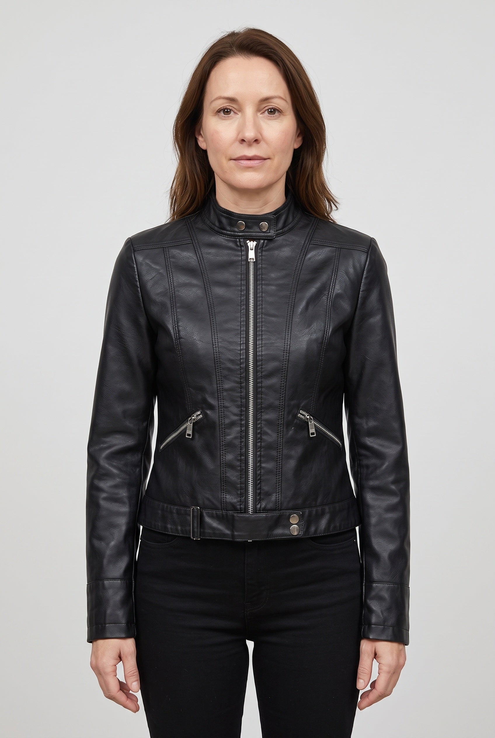 Veste Femme | Aspect Cuir Zippée Coupe Courte Col Montant - 1