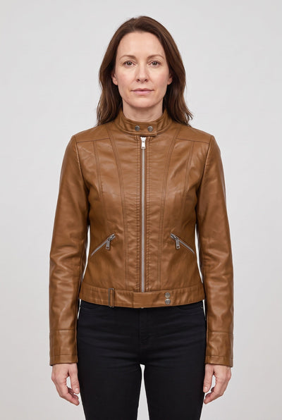 Veste Femme | Aspect Cuir Zippée Coupe Courte Col Montant - 5
