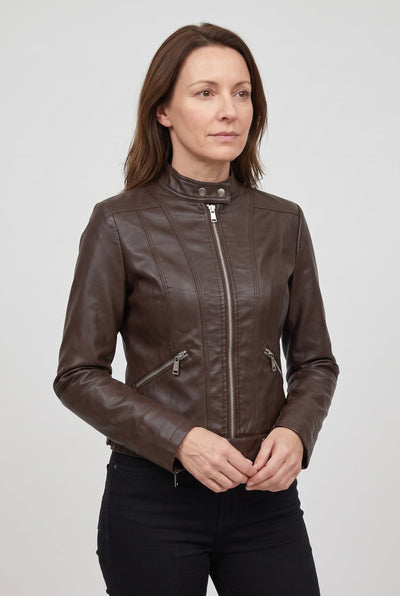 Veste Femme | Aspect Cuir Zippée Coupe Courte Col Montant - 6