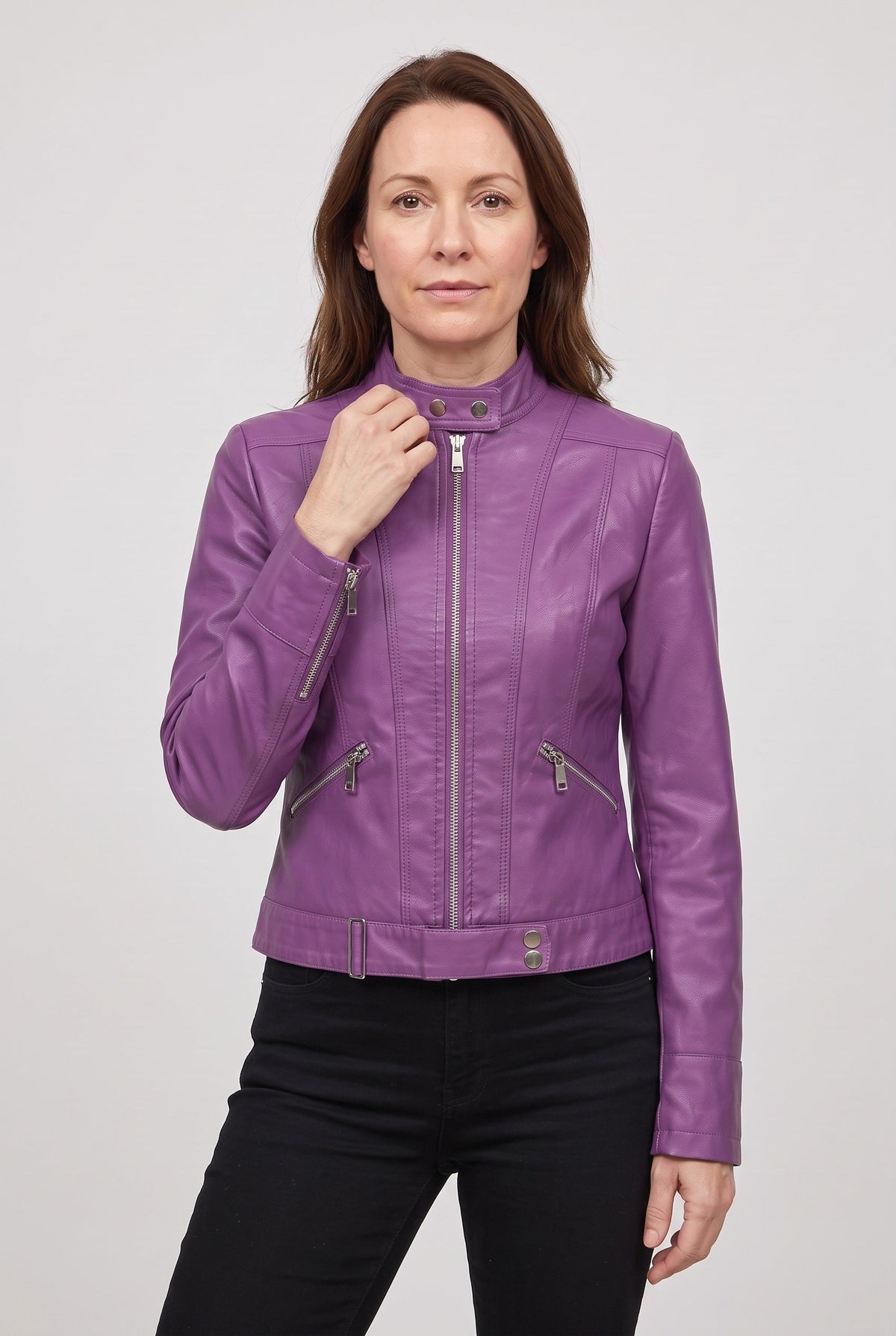 Veste Femme | Aspect Cuir Zippée Coupe Courte Col Montant - 7