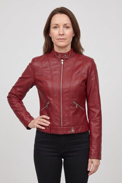 Veste Femme | Aspect Cuir Zippée Coupe Courte Col Montant - 8