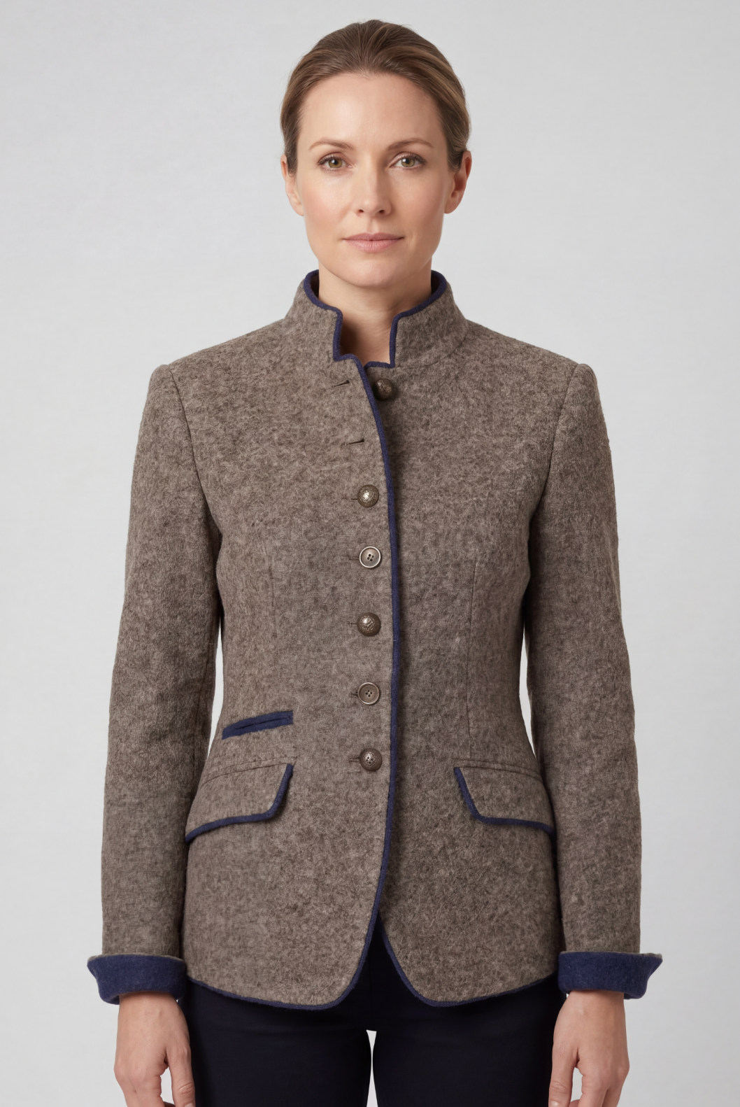 Veste Femme | Aspect Tweed Boutonné Coupe Cintrée Col Montant - 1