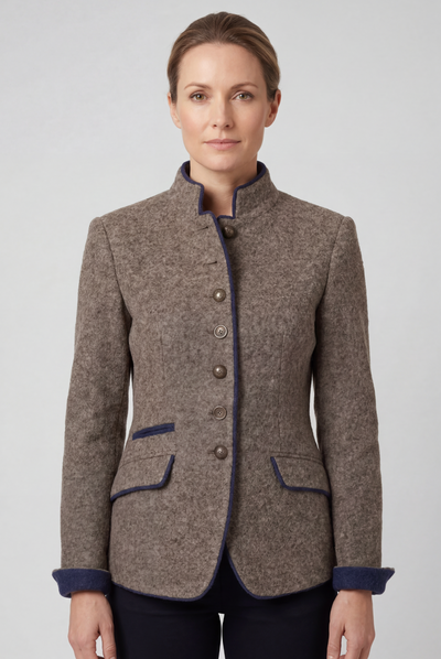 Veste Femme | Aspect Tweed Boutonné Coupe Cintrée Col Montant - 1