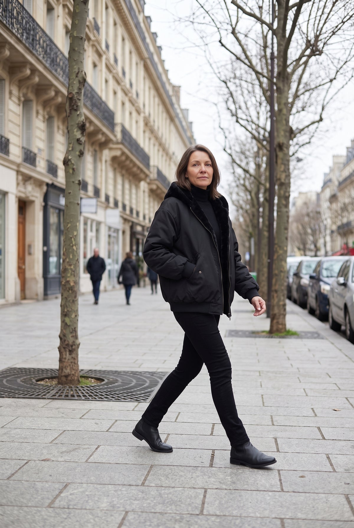 Veste Femme | Bomber Zip Deux Sens Capuche Fausse Fourrure - Noir