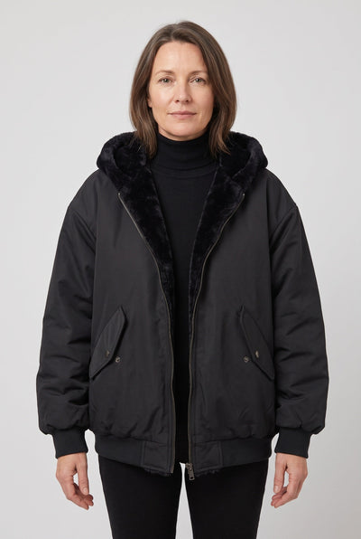 Veste Femme | Bomber Zip Deux Sens Capuche Fausse Fourrure - 1