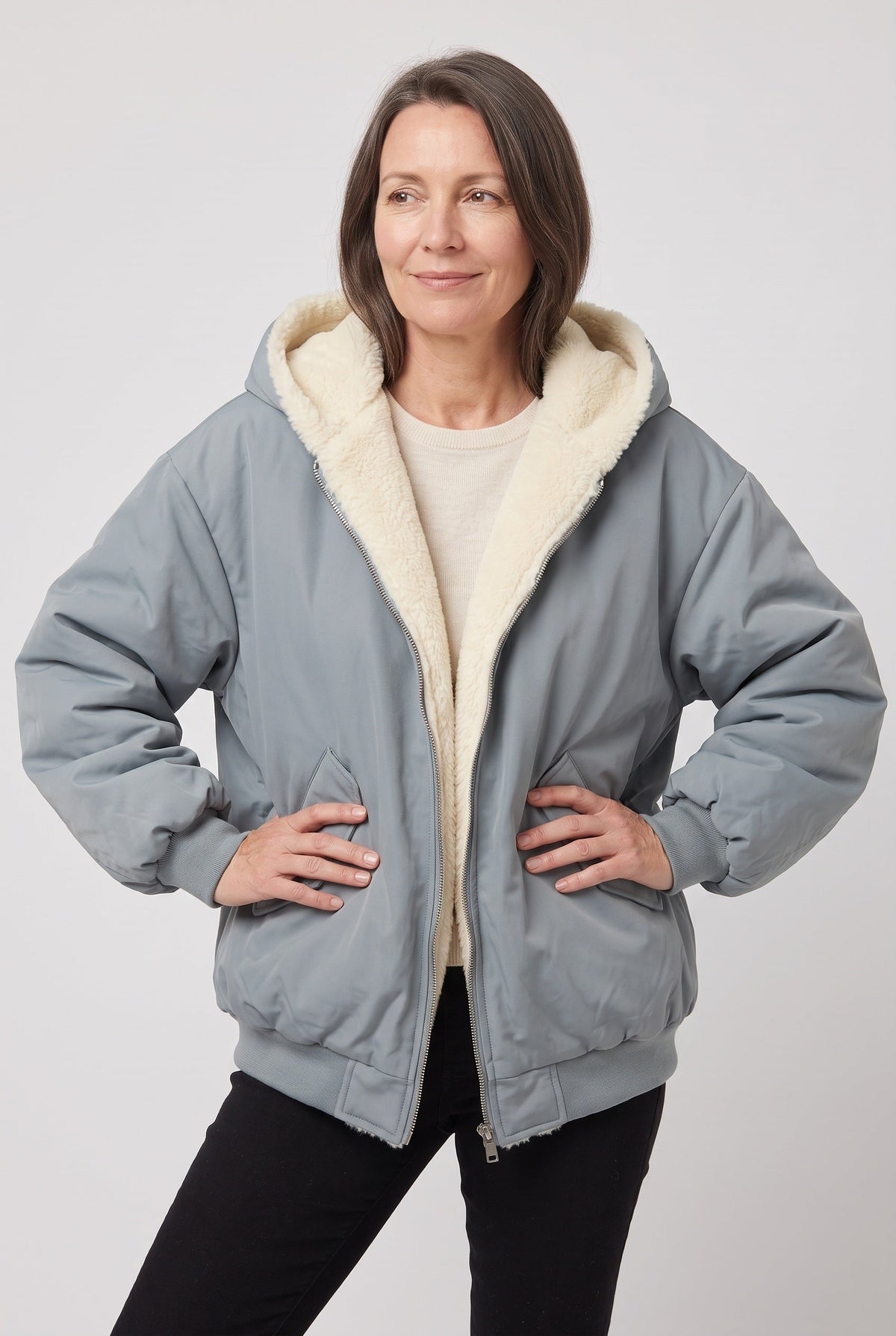 Veste Femme | Bomber Zip Deux Sens Capuche Fausse Fourrure - 5