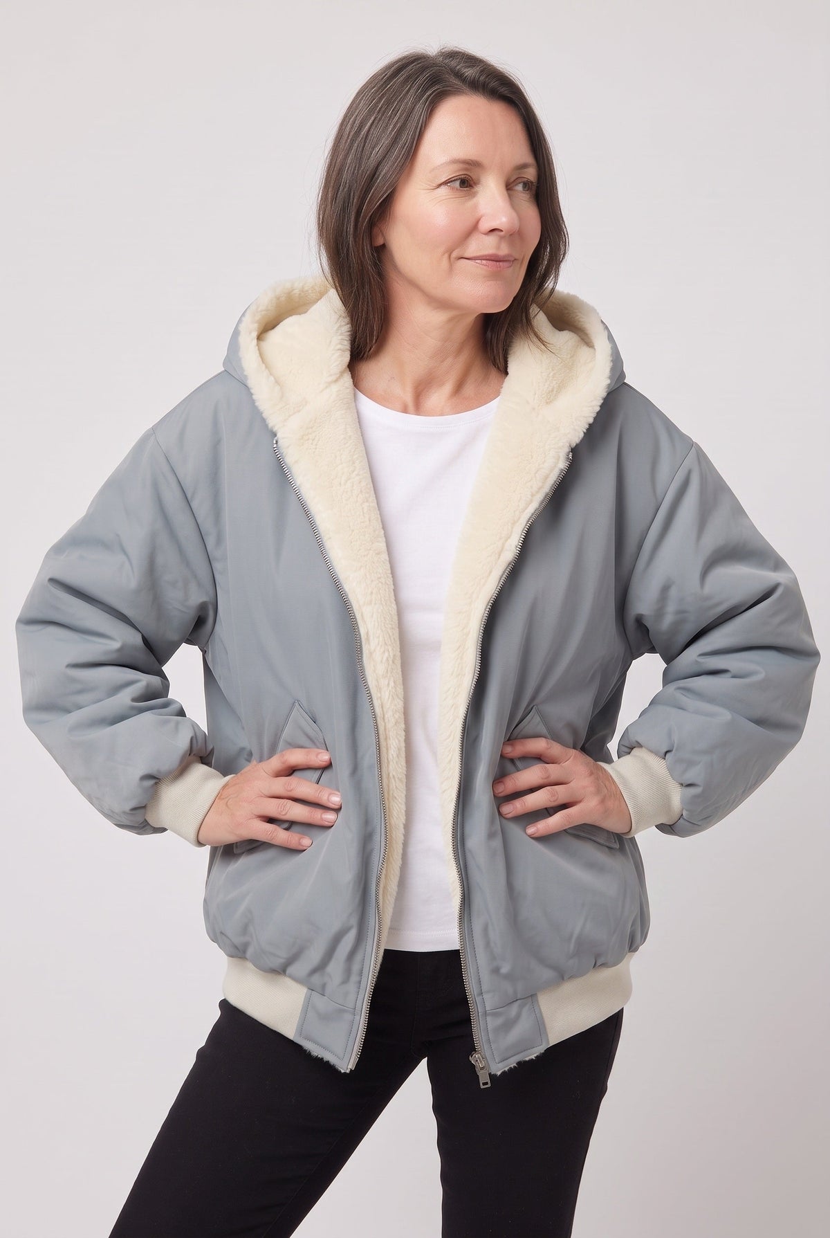 Veste Femme | Bomber Zip Deux Sens Capuche Fausse Fourrure - 6