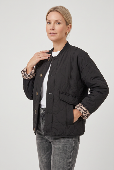 Veste Femme | Matelassée Boutonnée Doublure Léopard - 5