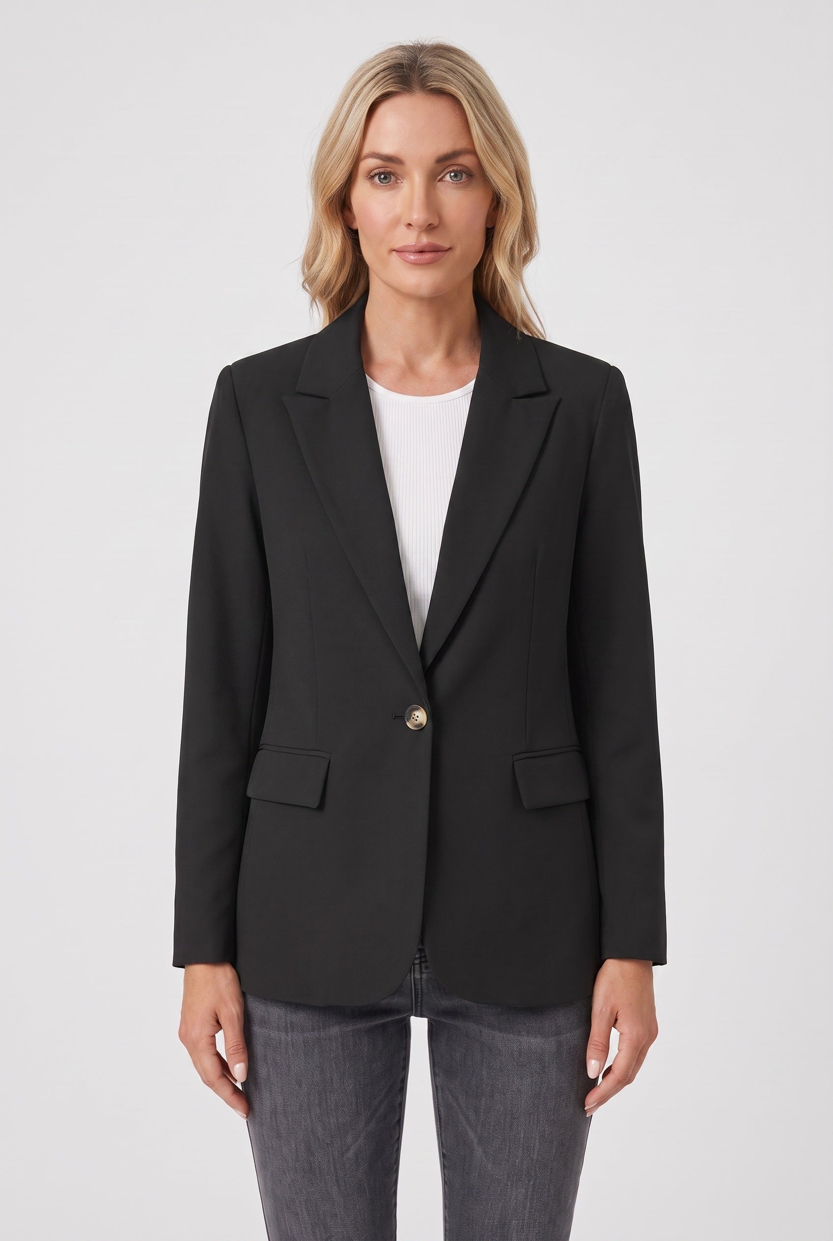 Veste Femme | Un Bouton Col Cranté Poches à Rabat Fente au Dos - 1