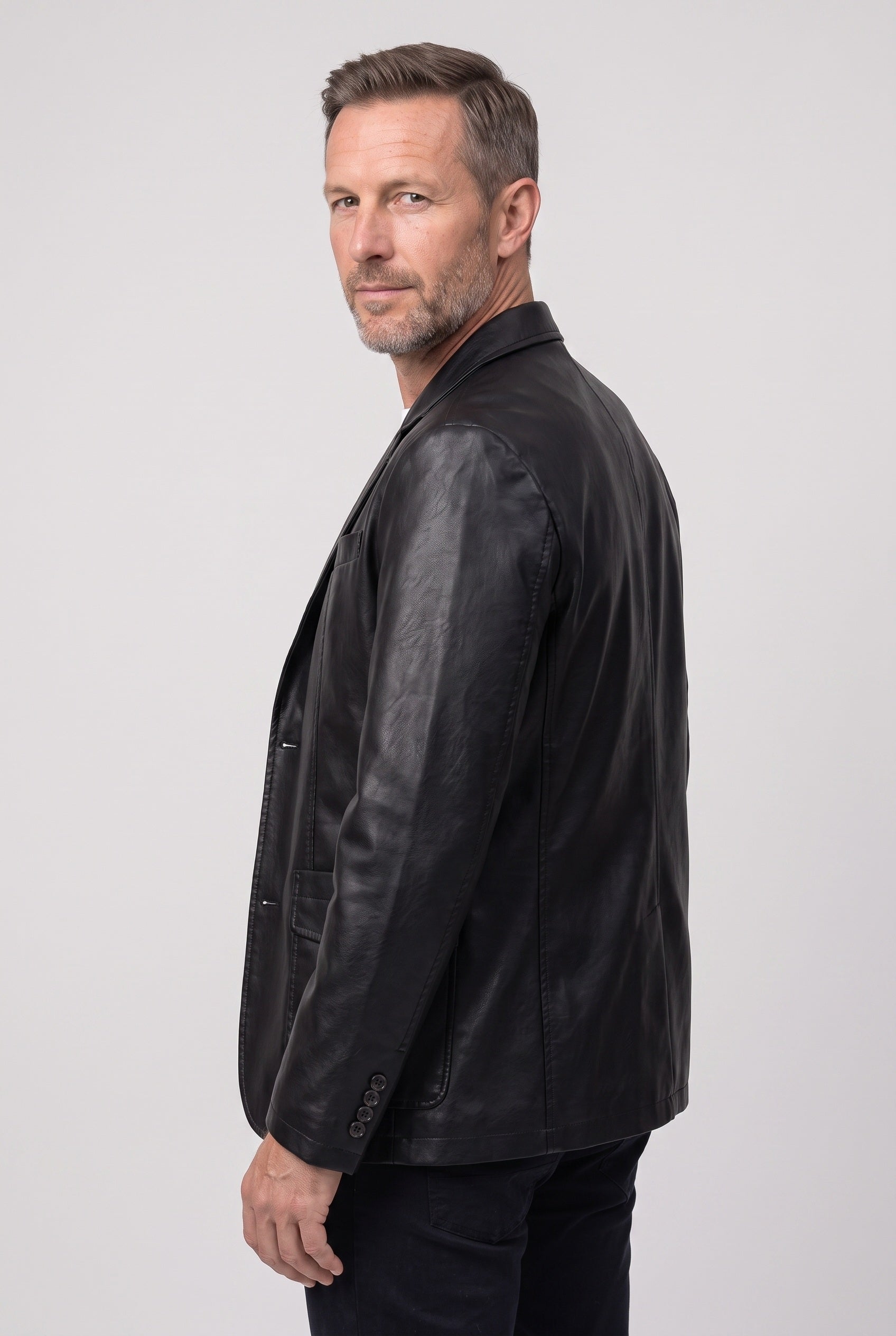 Veste Homme | Aspect Cuir Deux Boutons Col Cranté Poches À Rabat - 8