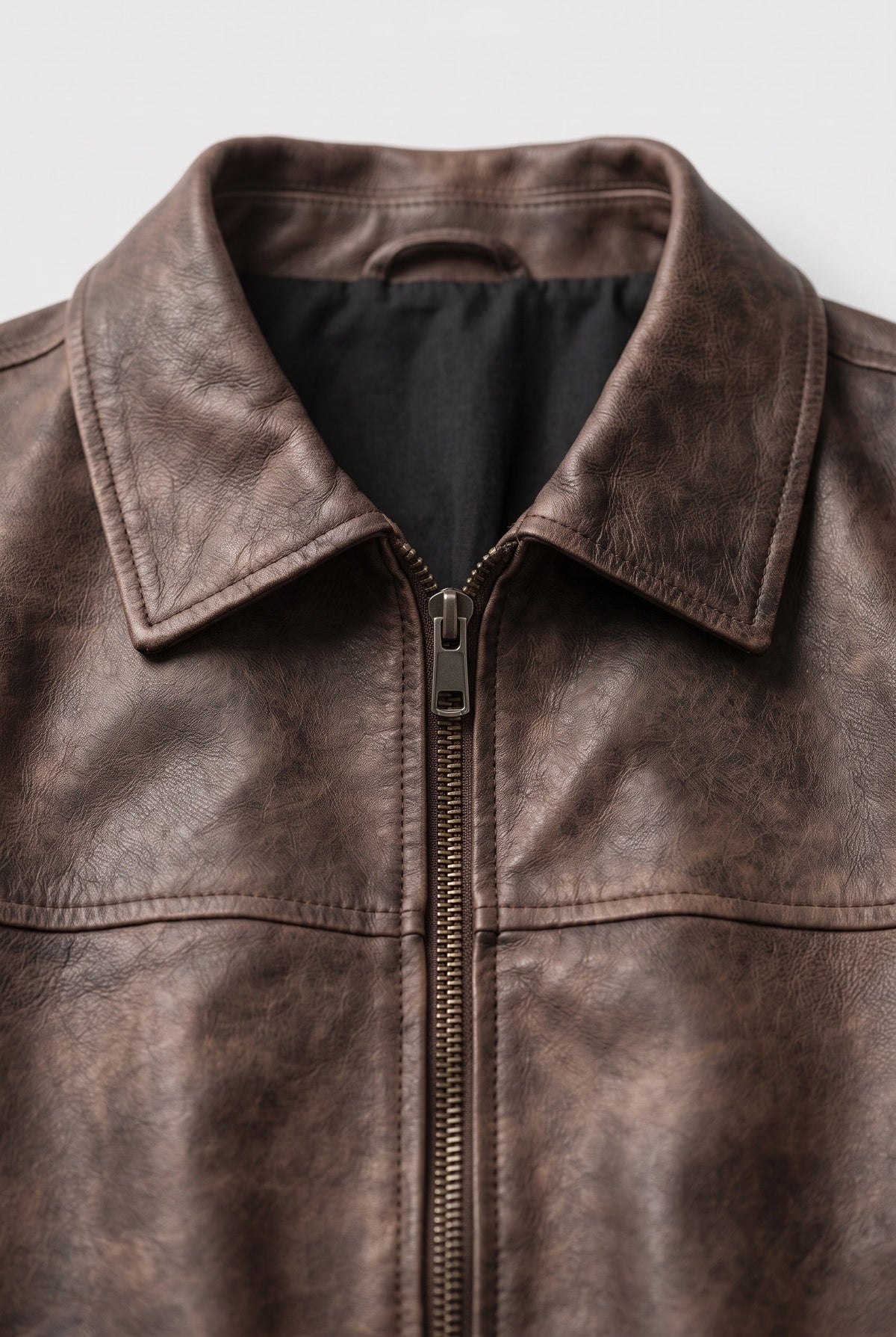 Veste Homme | Aspect Cuir Zippée Col Chemise Effet Vieilli - 3