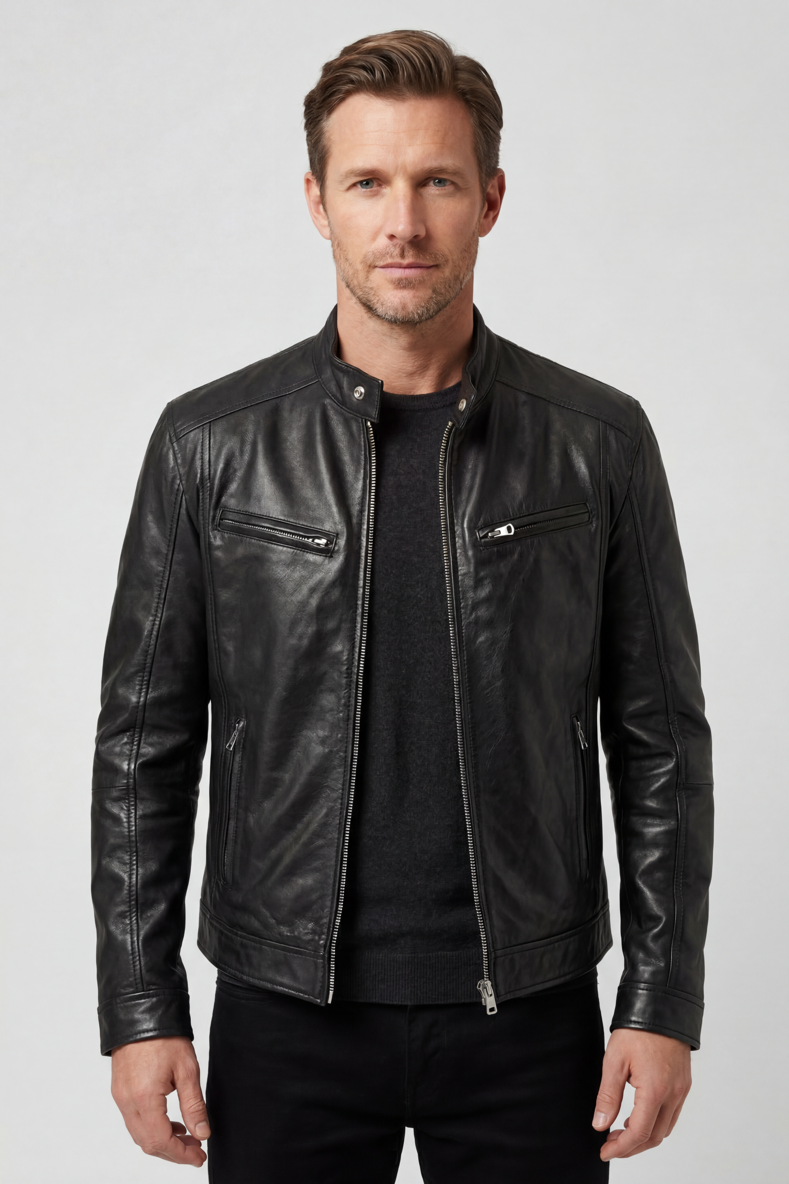 Veste Homme | Aspect Cuir Zippée Col Montant Quatre Poches - 1