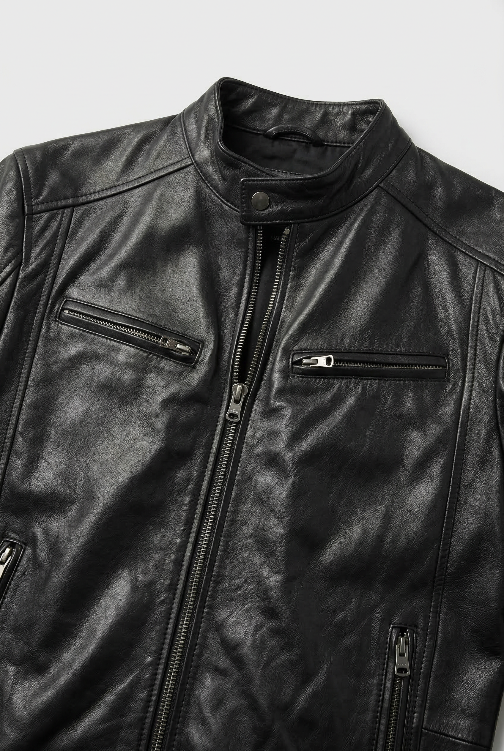 Veste Homme | Aspect Cuir Zippée Col Montant Quatre Poches - 3