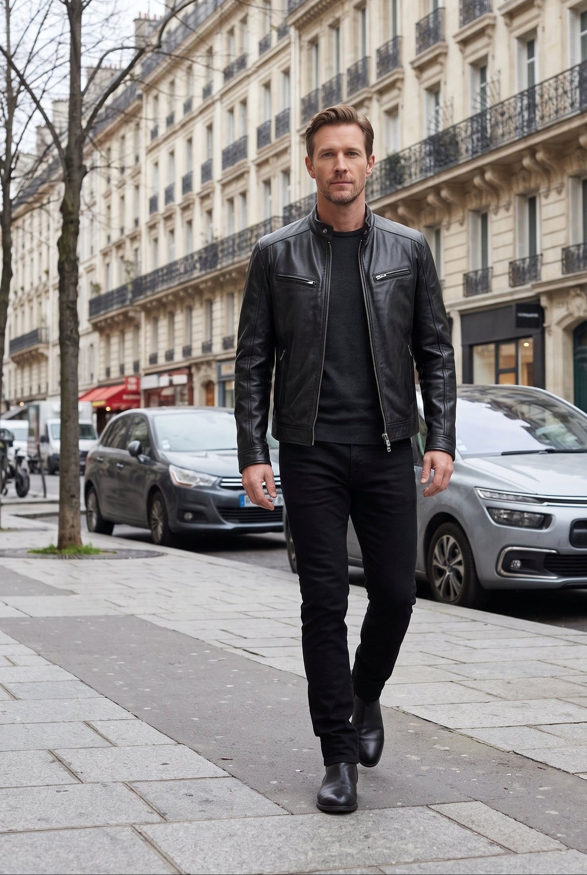Veste Homme | Aspect Cuir Zippée Col Montant Quatre Poches - 4