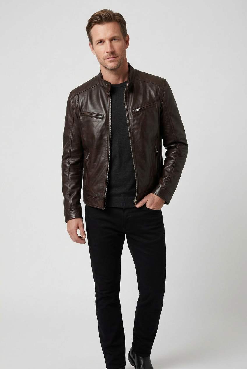 Veste Homme | Aspect Cuir Zippée Col Montant Quatre Poches - 6