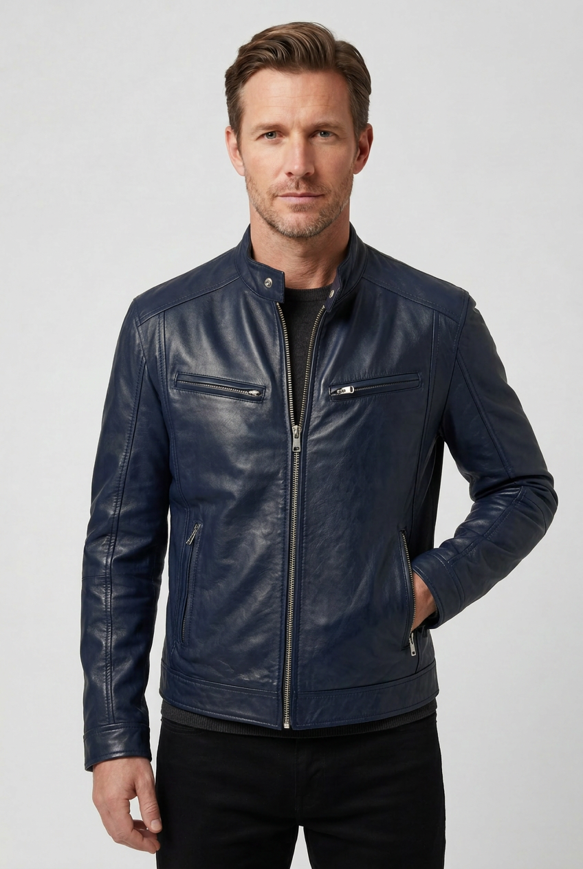 Veste Homme | Aspect Cuir Zippée Col Montant Quatre Poches - 7