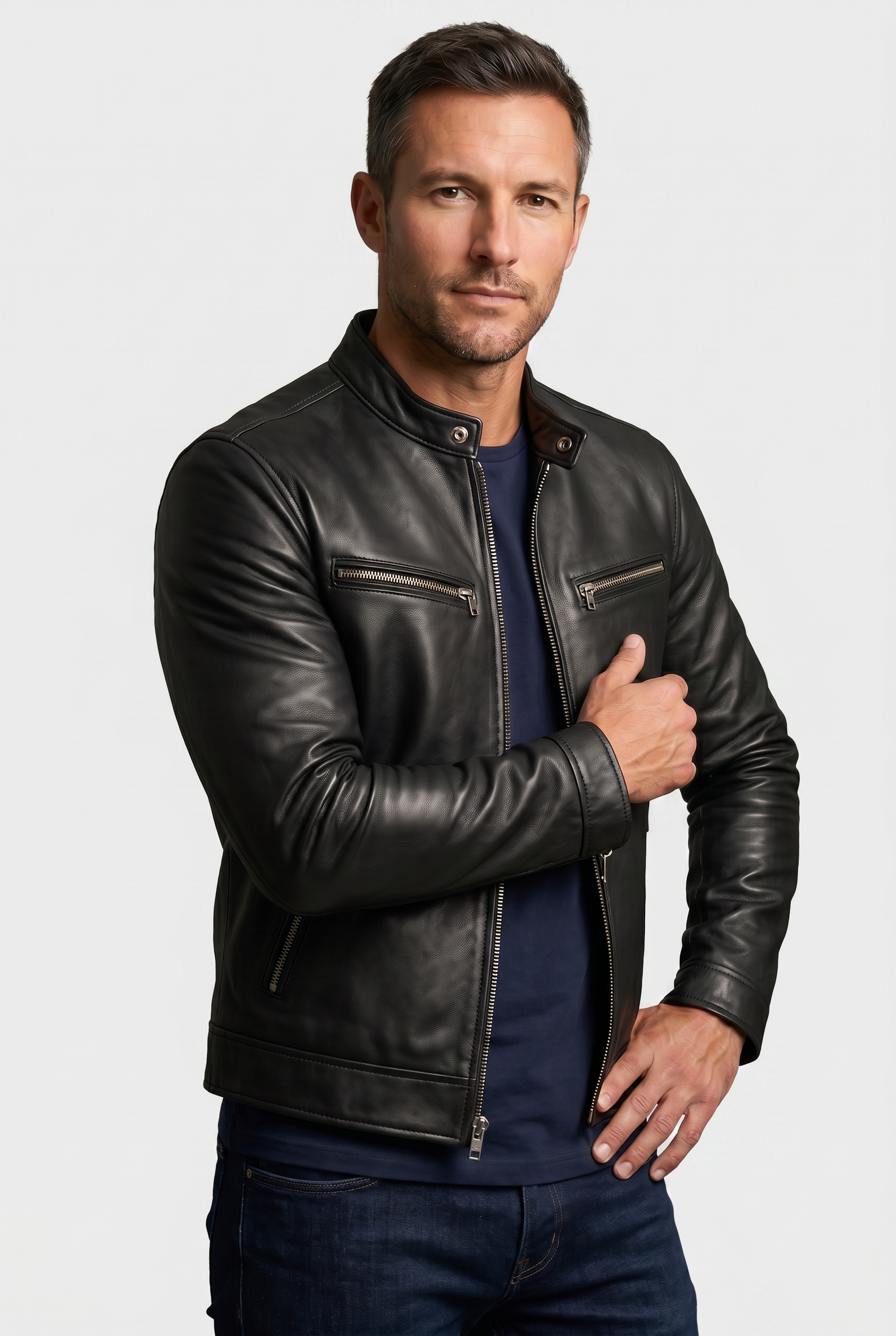 Veste Homme | Aspect Cuir Zippée Col Officier - 5