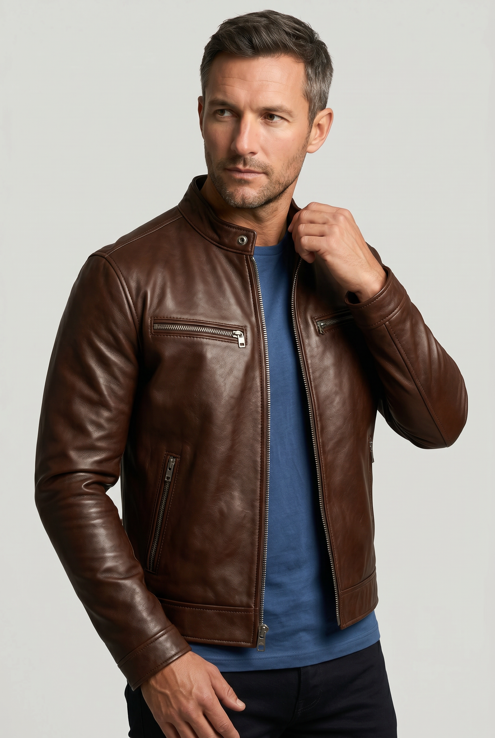Veste Homme | Aspect Cuir Zippée Col Officier - 6