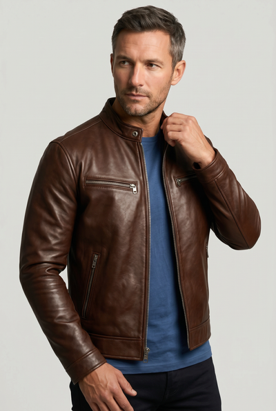 Veste Homme | Aspect Cuir Zippée Col Officier - 6