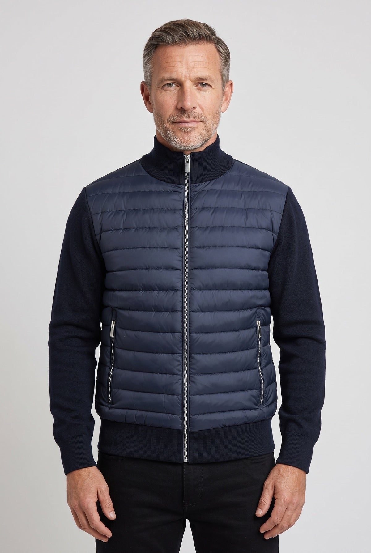 Veste Homme | Bomber Matelassé Zip Intégral Manches en Maille - 1