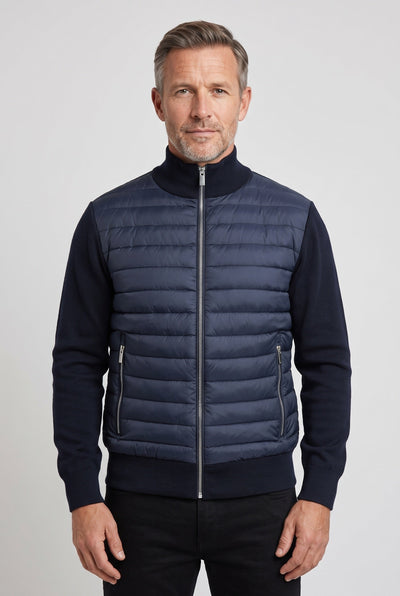 Veste Homme | Bomber Matelassé Zip Intégral Manches en Maille - 1