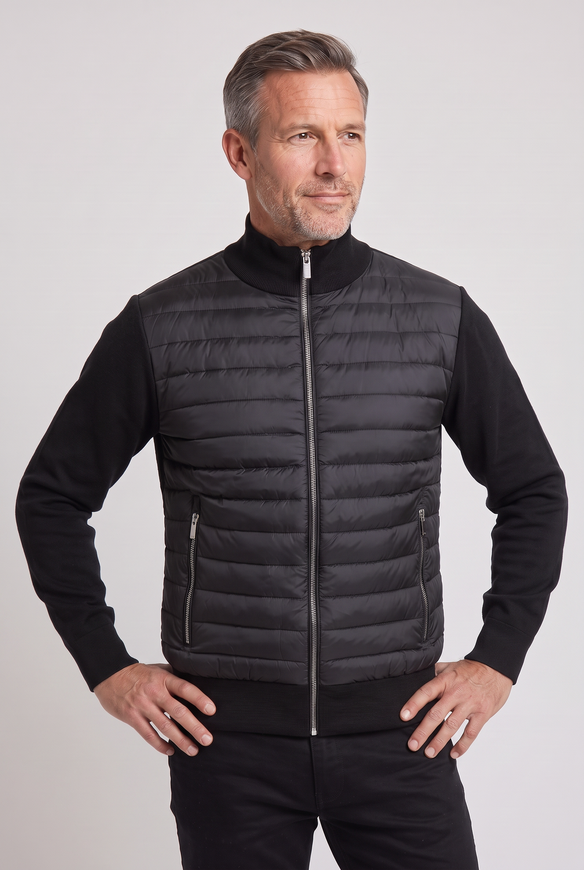 Veste Homme | Bomber Matelassé Zip Intégral Manches en Maille - 4