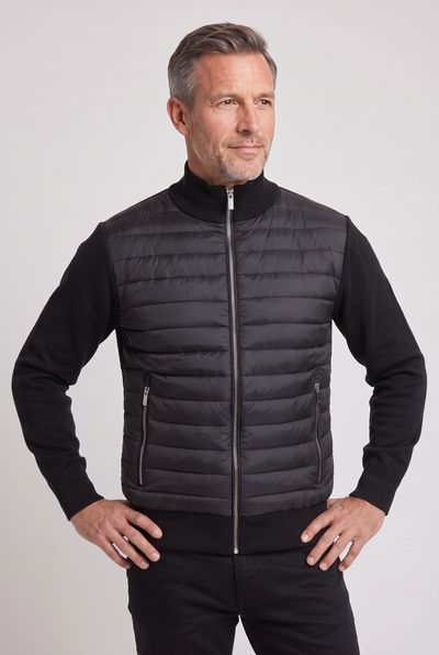 Veste Homme | Bomber Matelassé Zip Intégral Manches en Maille - 4