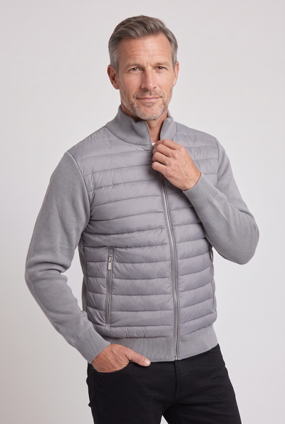 Veste Homme | Bomber Matelassé Zip Intégral Manches en Maille - 6