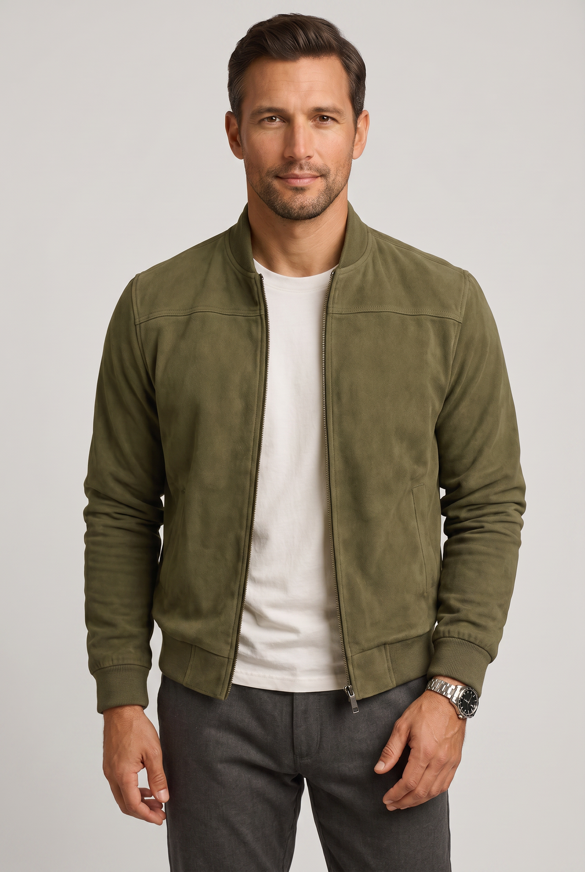 Veste Homme | Bomber Zip Intégral Aspect Daim - 5