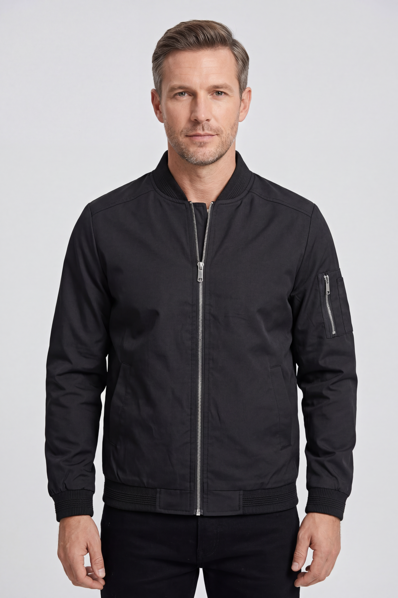 Veste Homme | Bomber Zippé Col Côtelé Poche Manche - 1