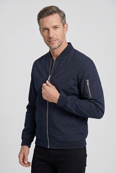 Veste Homme | Bomber Zippé Col Côtelé Poche Manche - 7