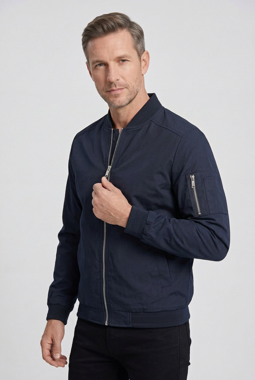 Veste Homme | Bomber Zippé Col Côtelé Poche Manche - 7