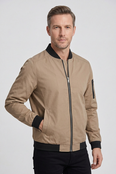 Veste Homme | Bomber Zippé Col Côtelé Poche Manche - 9