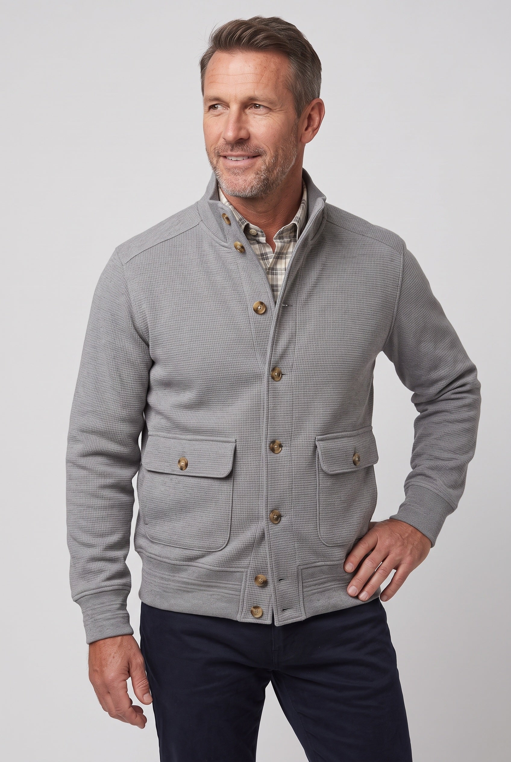 Veste Homme | Boutonnée Col Montant Texture Côtelée - 7