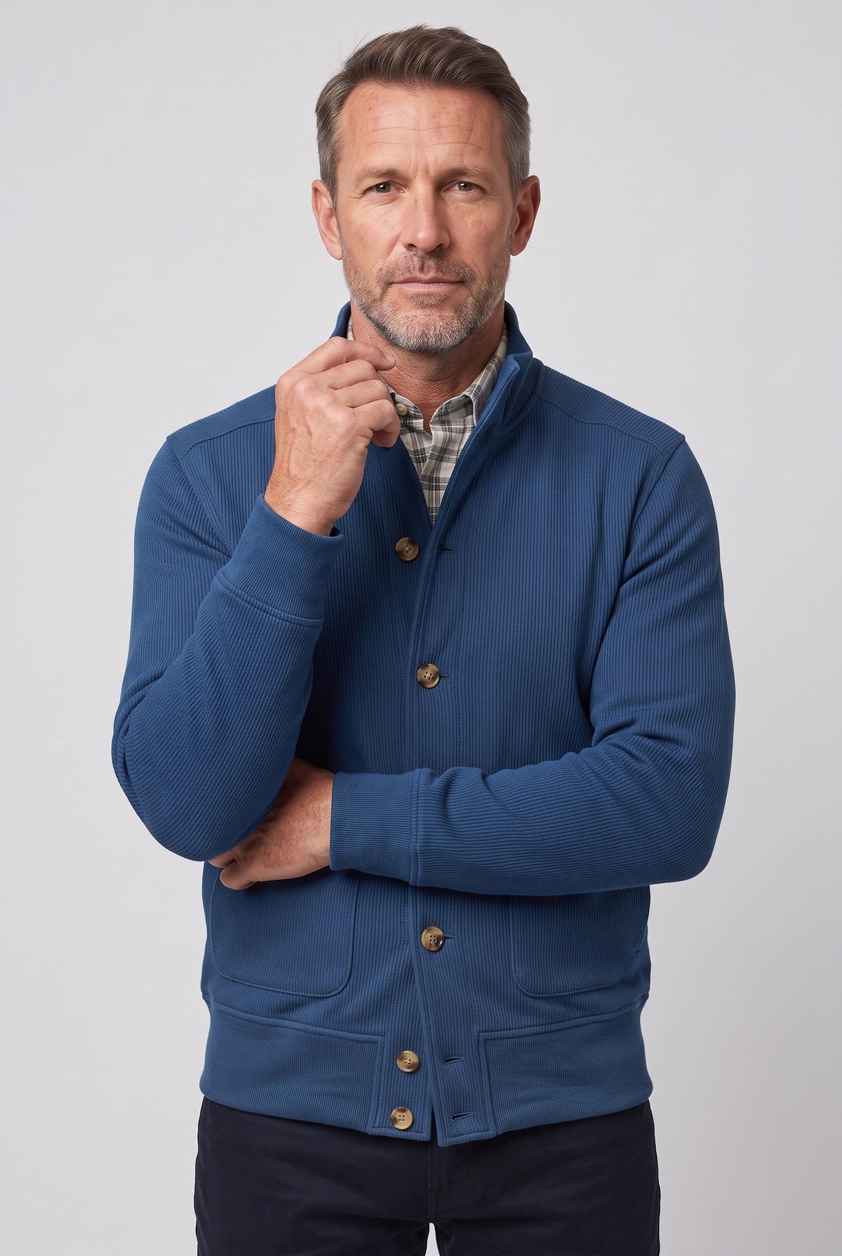 Veste Homme | Boutonnée Col Montant Texture Côtelée - 9