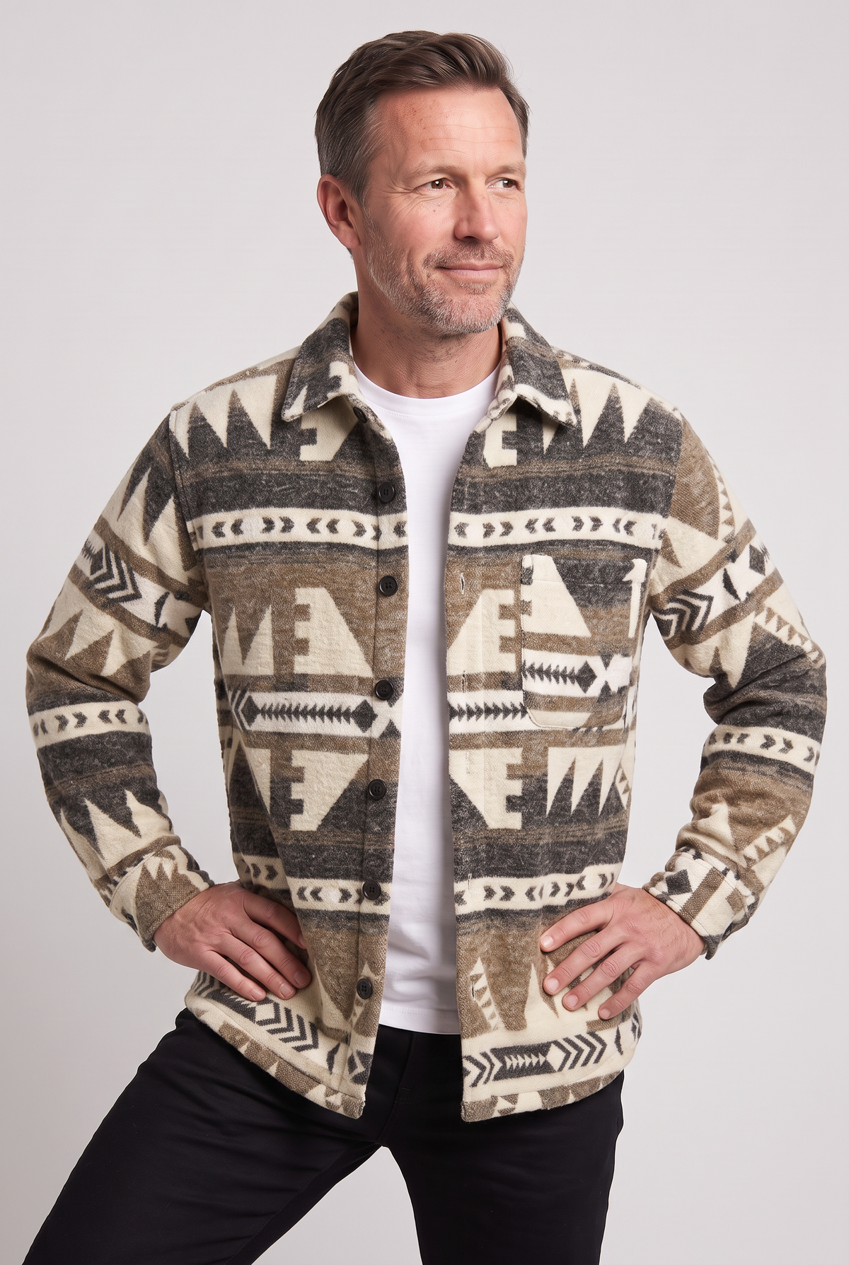 Veste Homme | Boutonnée Motif Aztèque Col Chemise Poches Poitrine - 5
