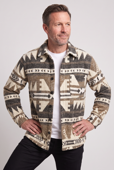 Veste Homme | Boutonnée Motif Aztèque Col Chemise Poches Poitrine - 5