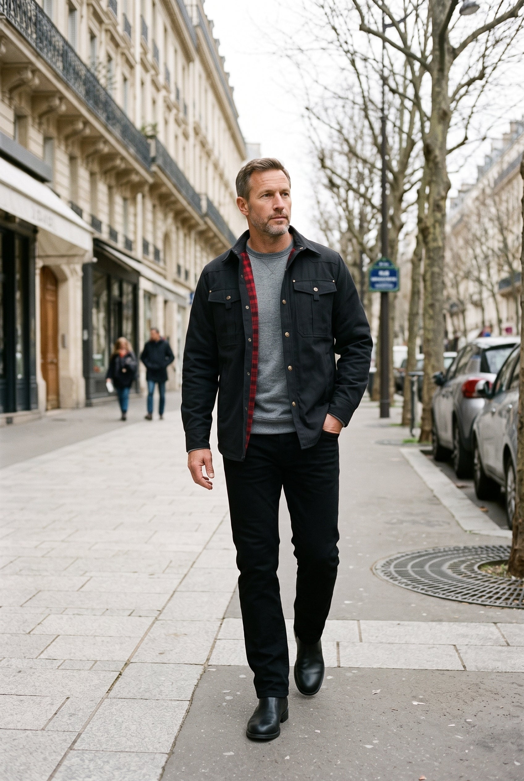 Veste Homme | Boutons Pression Doublure À Carreaux Col Chemise - Noir