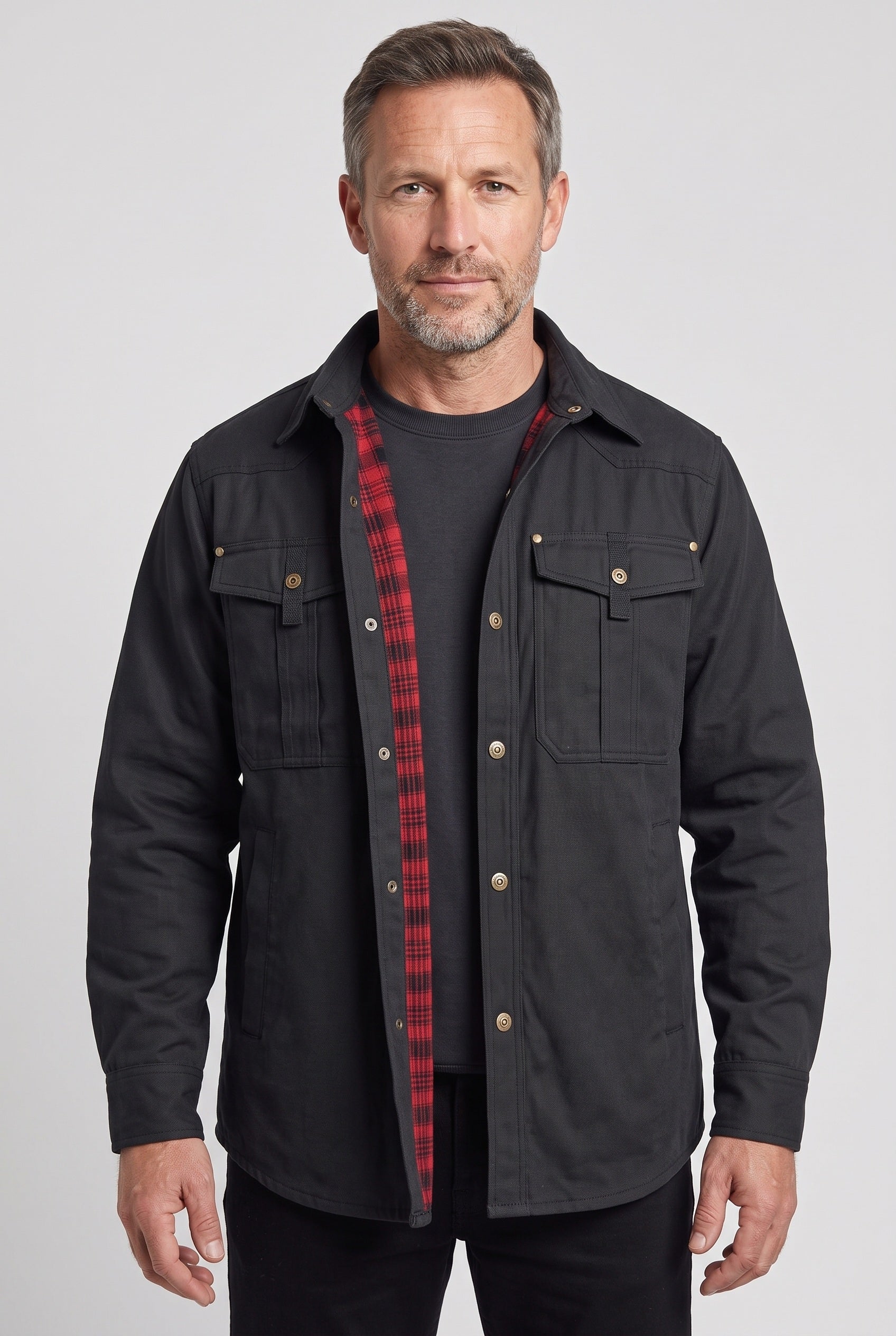 Veste Homme | Boutons Pression Doublure À Carreaux Col Chemise - 1