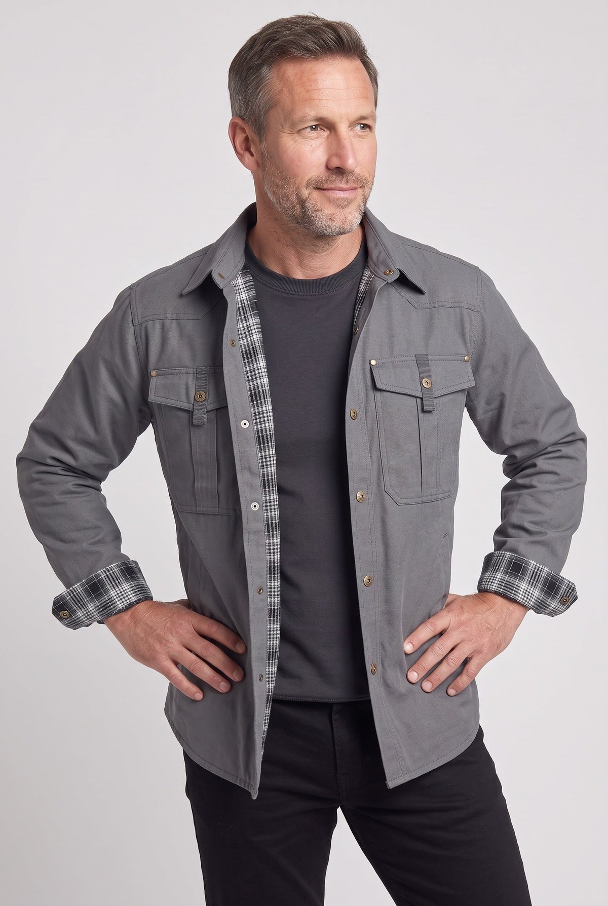 Veste Homme | Boutons Pression Doublure À Carreaux Col Chemise - 7