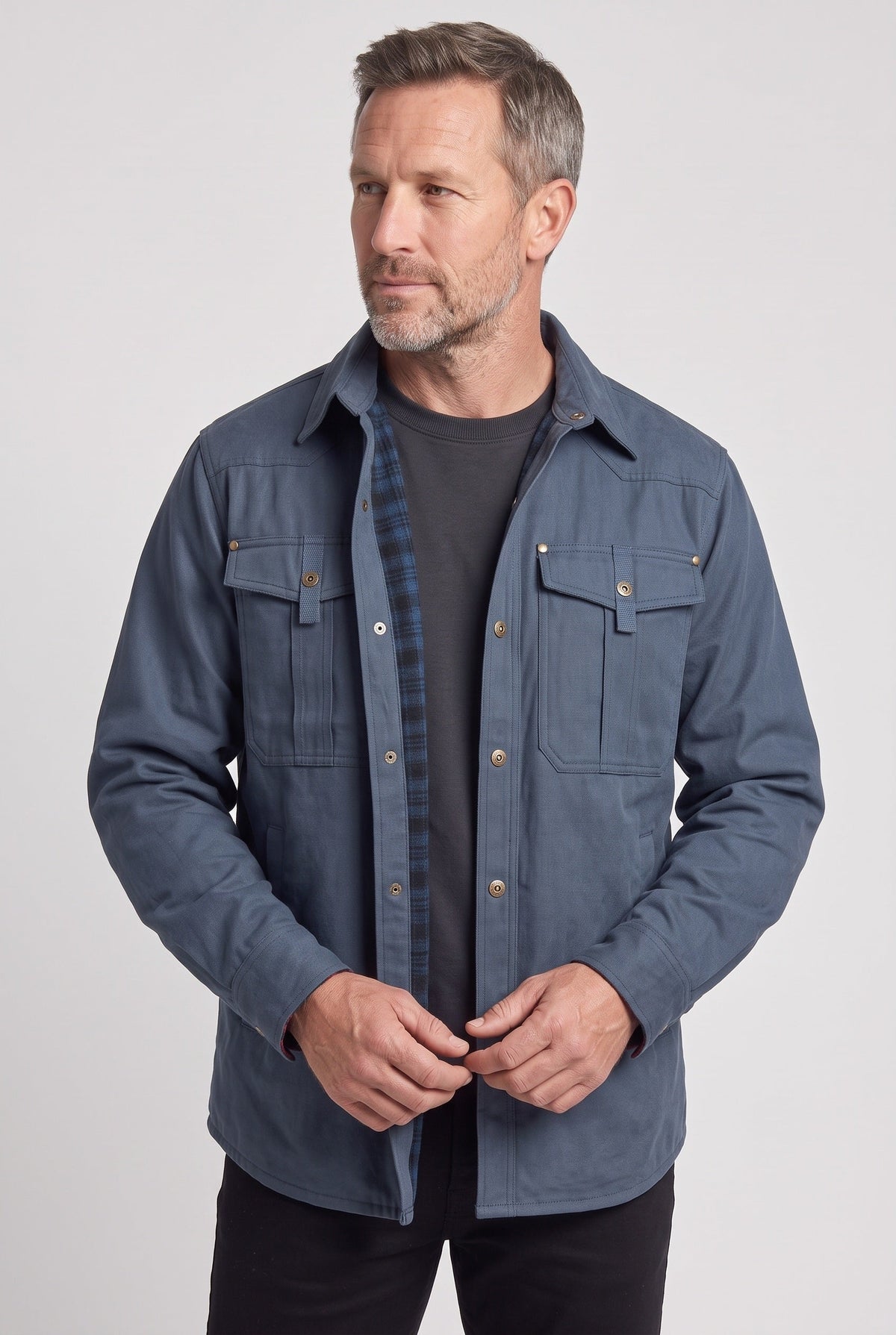 Veste Homme | Boutons Pression Doublure À Carreaux Col Chemise - 8