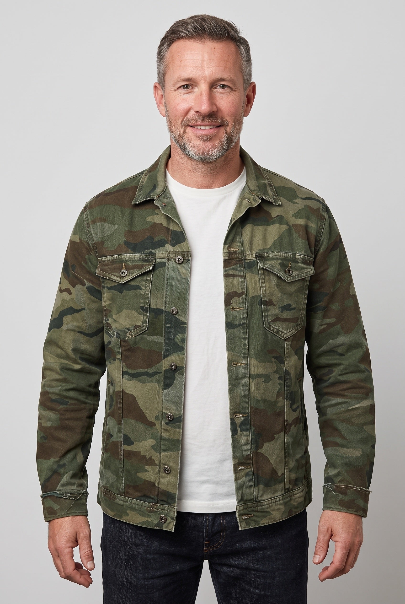Veste Homme | Camouflage Boutonnée Coupe Courte Col Pointu - 1