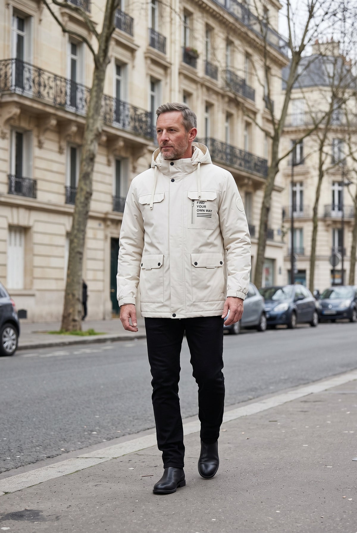 Veste Homme | Déperlante Zippée Capuche Amovible Poches À Rabat - Blanc