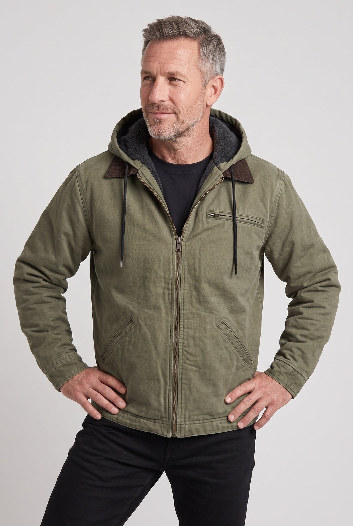 Veste Homme | Doublée Sherpa Capuche Col Velours Côtelé - 5