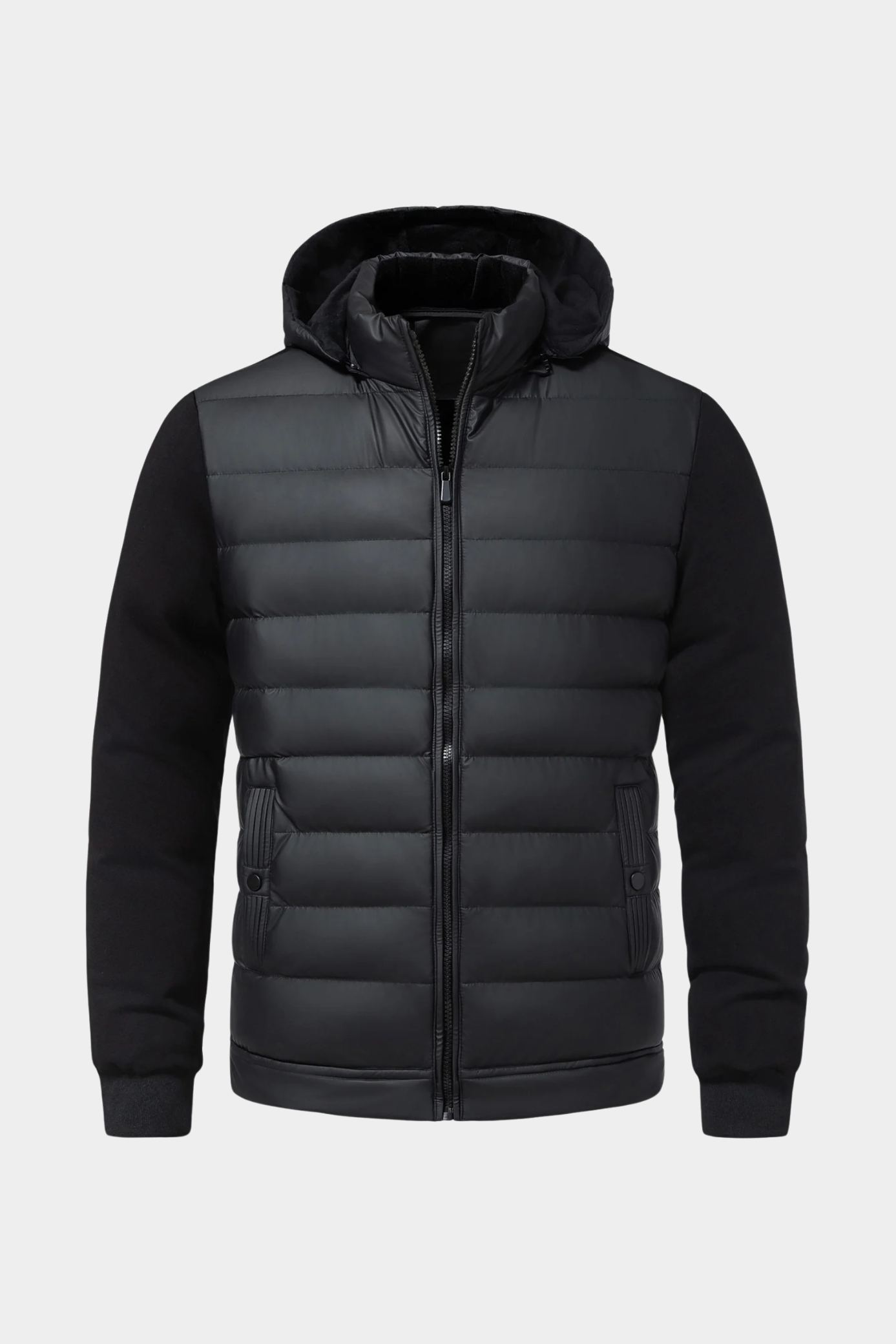 Veste Homme | Matelassée Zippée Capuche Amovible Manches en Maille - 5