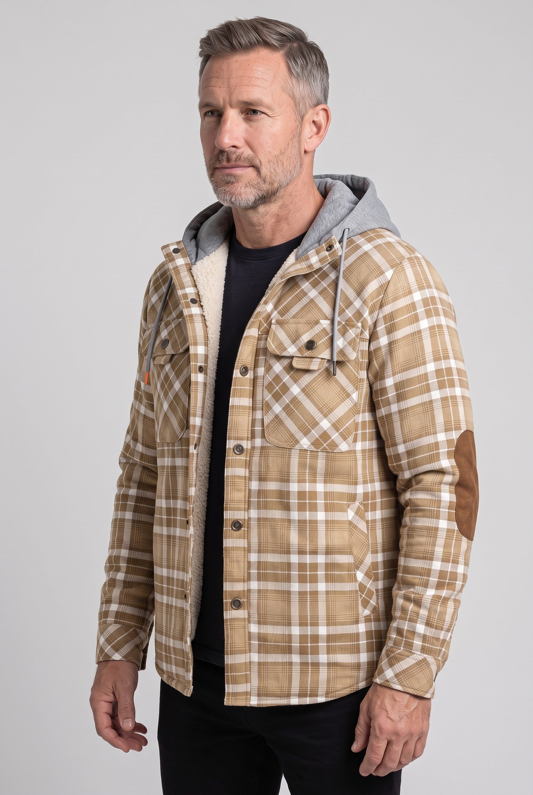 Veste Homme | Sherpa Boutonnée Capuche Contrastée Coudières - 10