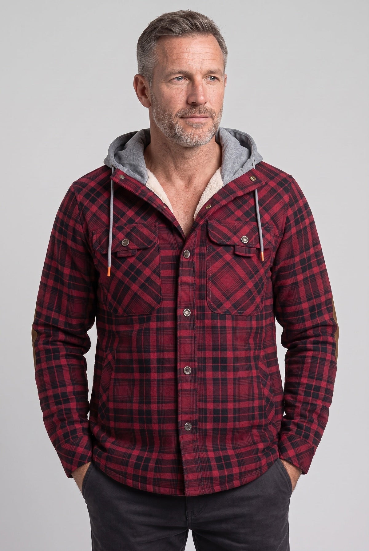 Veste Homme | Sherpa Boutonnée Capuche Contrastée Coudières - 11