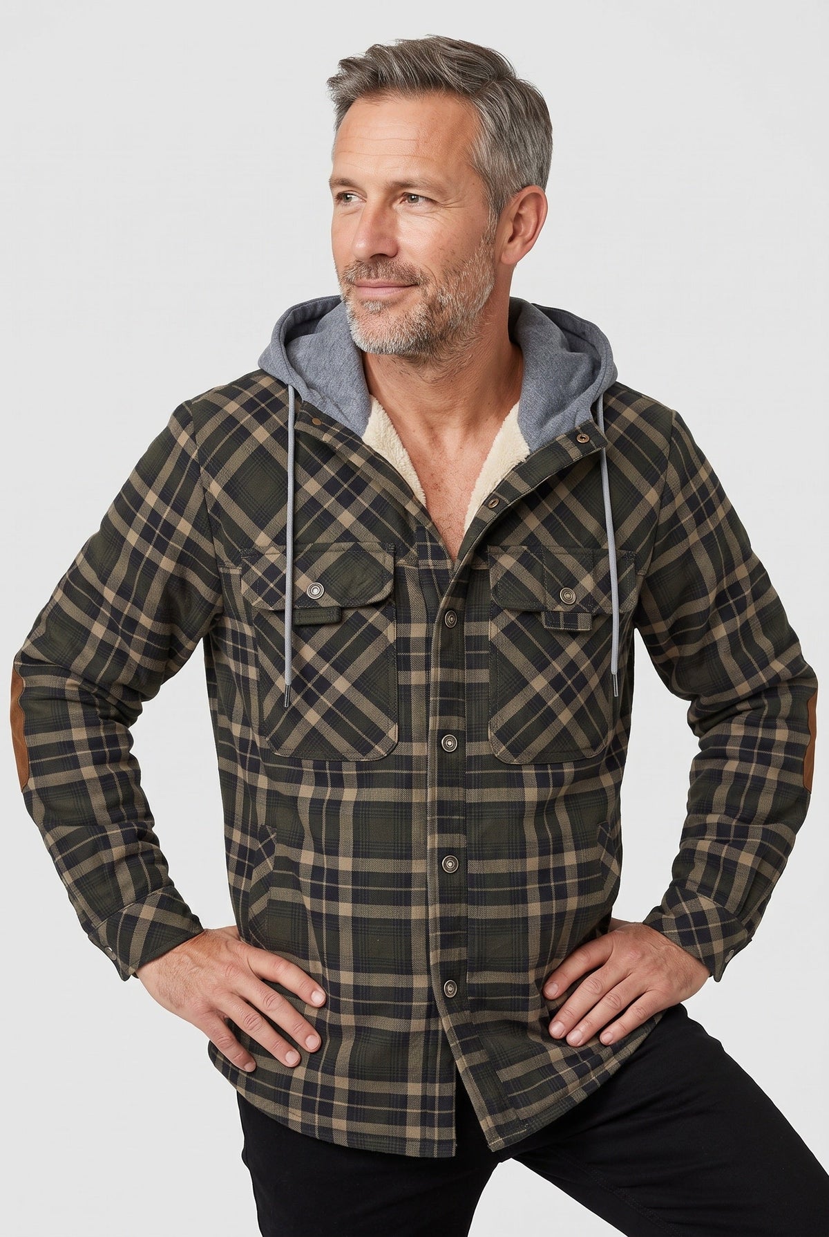Veste Homme | Sherpa Boutonnée Capuche Contrastée Coudières - 4