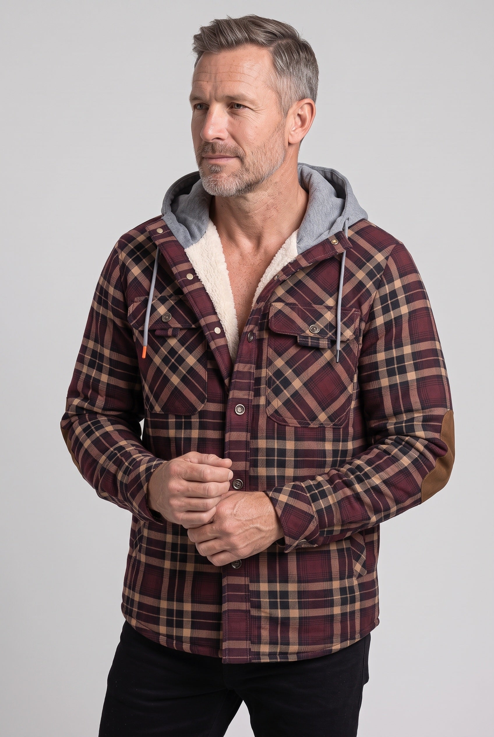 Veste Homme | Sherpa Boutonnée Capuche Contrastée Coudières - 5